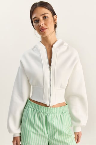 Hooded Slim Fit Ribbed Knit Crop Sweatshirt