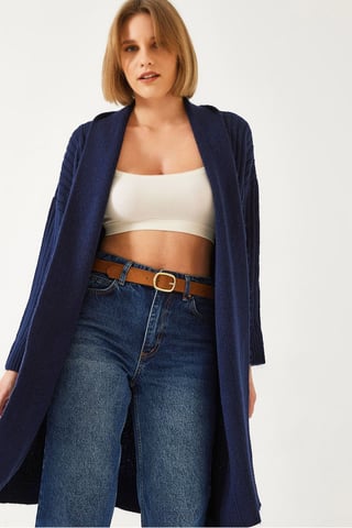 Textured Long Ribbed Shawl Collar Cardigan