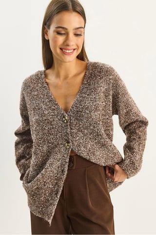 Texturerad V-ringad Knappad Kofta