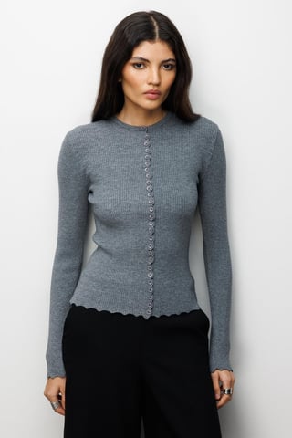 Ribbed Knit Buttoned Cardigan