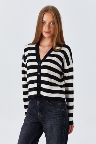 Randig V-ringad knapplång cardigan