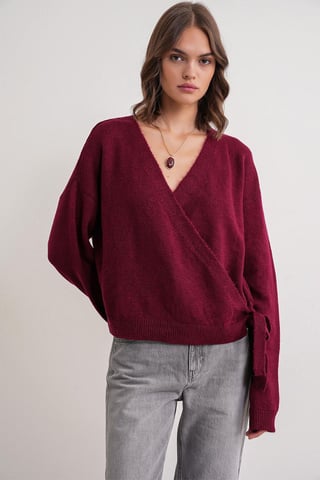 Ruggad V-ringad Cardigan med Knut framtill