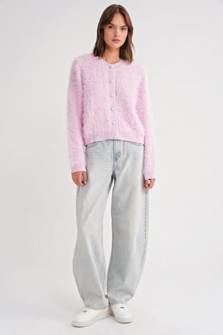 Buttoned Plush Textured Cardigan