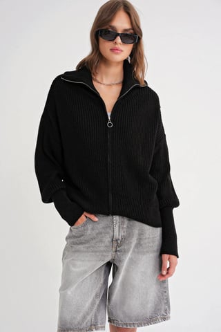 Zipkrage Oversized Texturerad Stickad Kofta