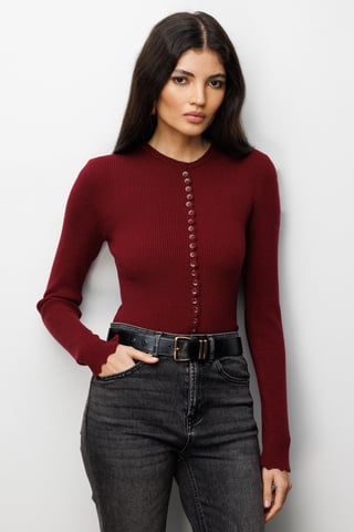 Ribbed Knit Buttoned Cardigan