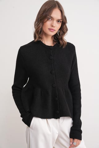 Frilly Knitwear Cardigan with Crew Neck
