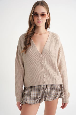 Textured V-Neck Button Cardigan