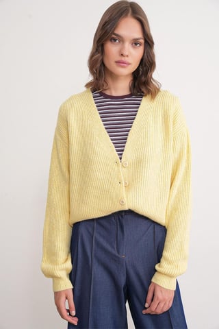 Textured V-Neck Button Cardigan