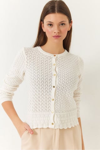 Textured Cotton Ribbed Cardigan with Button Closure