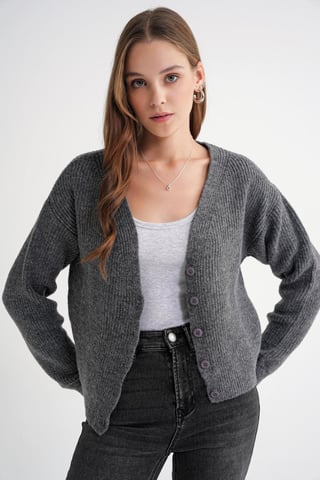 Texturerad V-ringad knap cardigan