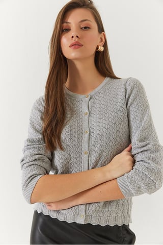 Textured Cotton Ribbed Cardigan with Button Closure