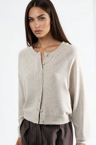 Rundhalsad knäfd cardigan