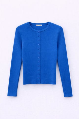 Buttoned Slim Fit Ribbed Knit Cardigan