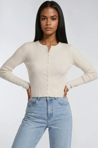 Buttoned Slim Fit Ribbed Knit Cardigan
