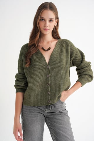 Textured V-Neck Button Cardigan