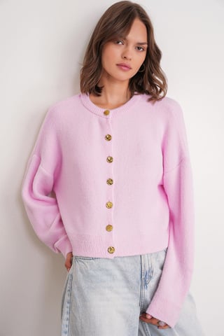 Buttoned Ribbed Knit Cardigan