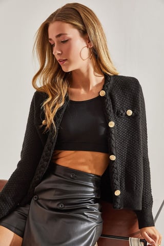 Textured Knitwear Cardigan with Button Closure