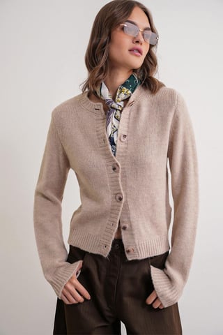 Geribbelde Brei Knopen Cardigan