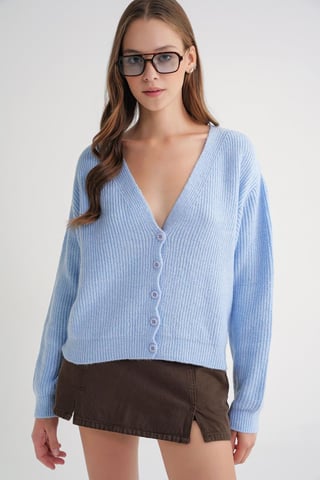Textured V-Neck Button Cardigan