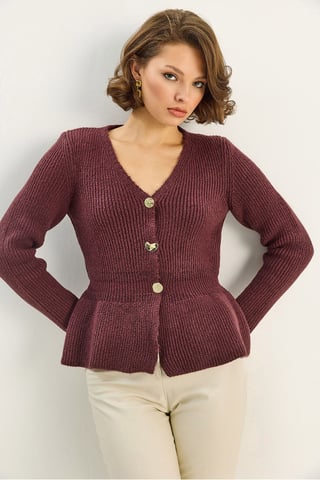 Ribbed Long Sleeve V-Neck Cardigan with Buttons