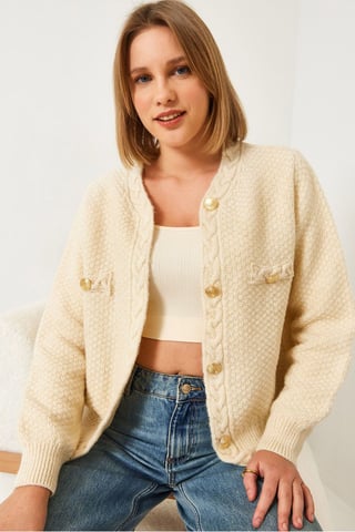 Textured Knitwear Cardigan with Button Closure