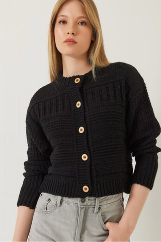Buttoned Cardigan with Crew Neck
