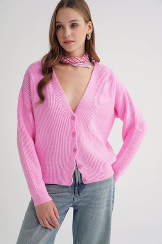 Textured V-Neck Button Cardigan