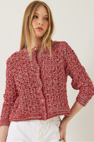 Texturerad kort cardigan med knappstängning