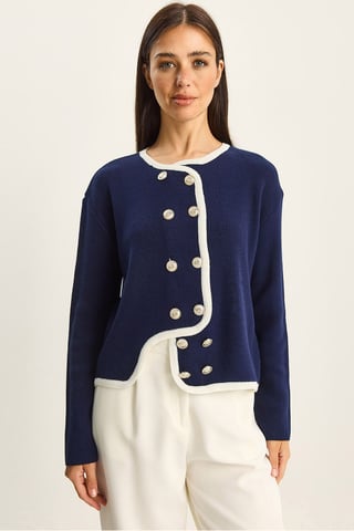 Ribbstickad Knapp-up Cardigan