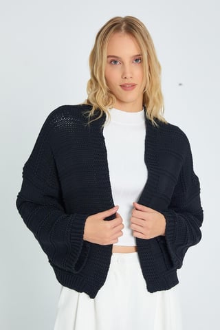 V-ringad ribbad stickad cardigan