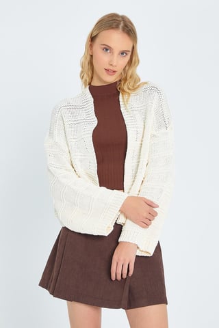 V-ringad Ribbad Stickad Cardigan