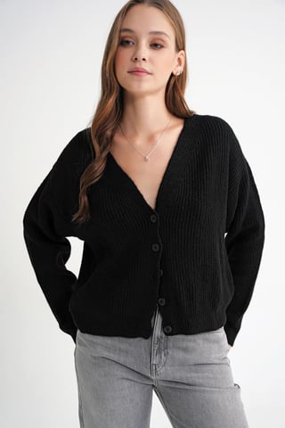 Textured V-Neck Button Cardigan