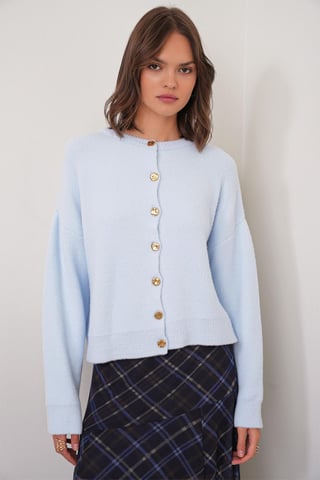 Buttoned Ribbed Knit Cardigan