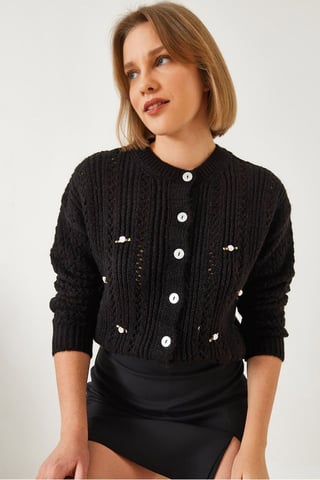 Textured Knitwear Cardigan with Button Closure