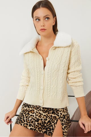 Texturerad Fake Fur Sjalkrage Kofta