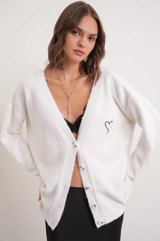 Oversized Knit Cardigan with Heart Detail