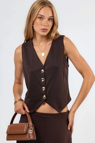 Solid V-Neck Buttoned Vest