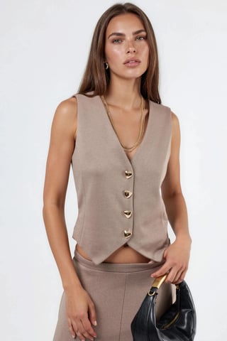 Solid V-Neck Buttoned Vest