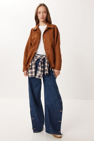 Oversized Gabardine Jacket with Zipper Closure