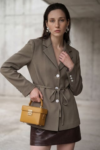 Tie Detail Crepe Blazer Jacket