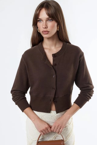 Casual Crew Neck Buttoned Crop Jacket