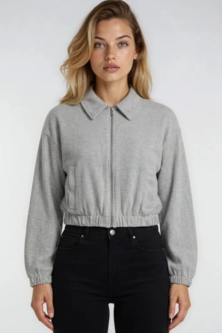 Relaxed Fit Zipper Jacket with Pockets