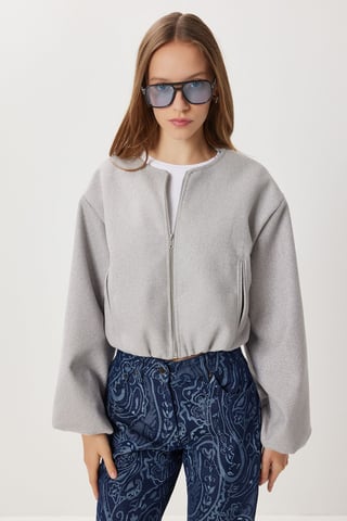Textured Crop Zippered Jacket