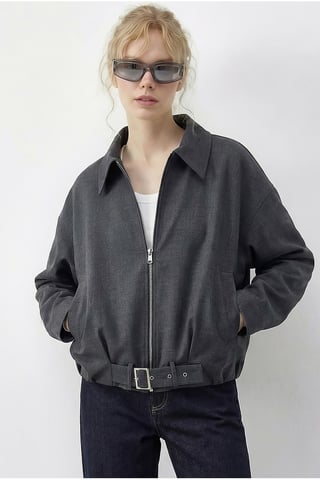 Belted Oversized Bomber Jacket