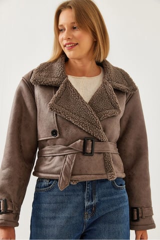 Faux Leather Crop Jacket with Shawl Collar