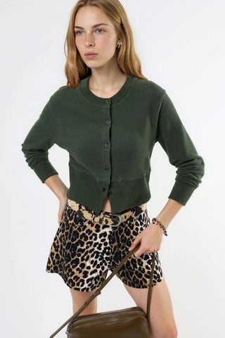 Casual Crew Neck Buttoned Crop Jacket
