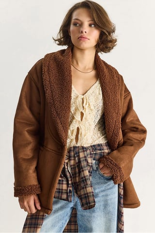 Faux Fur Detailed Buttoned Coat