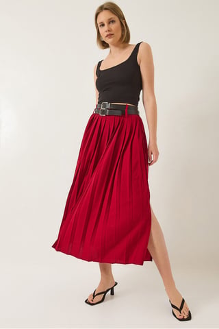 Long Textured Skirt with Bow and Buckle Closure