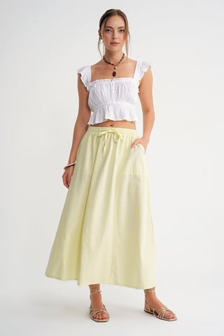 High-Waisted Poplin Skirt with Drawstring Detail