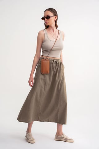High-Waisted Poplin Skirt with Drawstring Detail